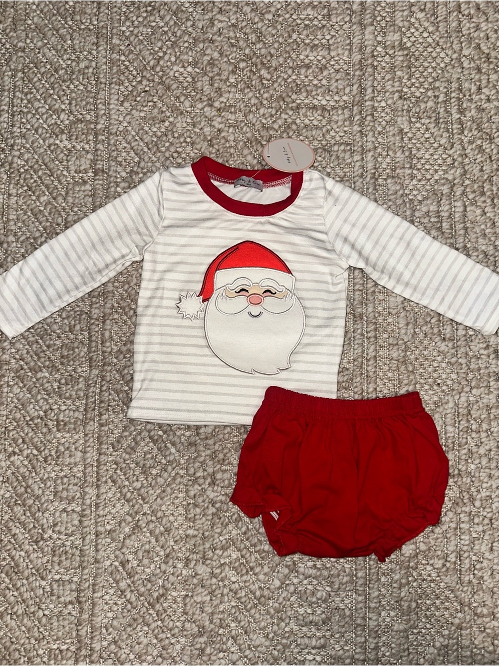 White Stripe Santa Top with Red Bloomers - Kids Accessories